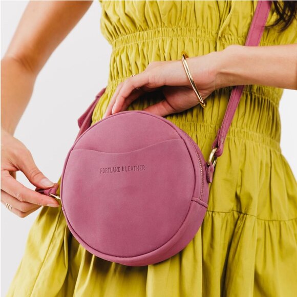 Leather Goods Circle Crossbody Bag for Women Foxglove